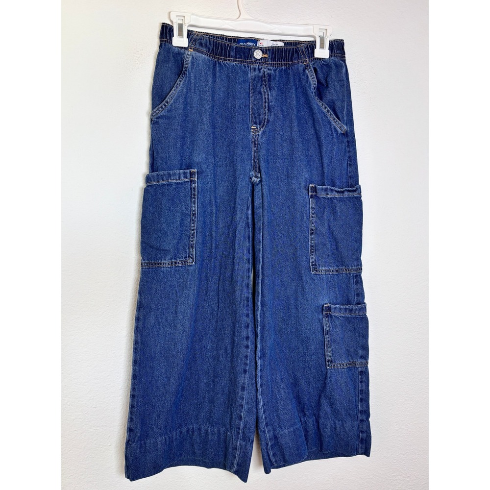 Old Navy Girls XL 14-16 High-Rise Cargo Jeans Wide Leg Medium Wash Denim Pants